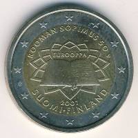 (004) Монета Финляндия 2007 год 2 евро "Римский договор 50 лет"  Биметалл  VF